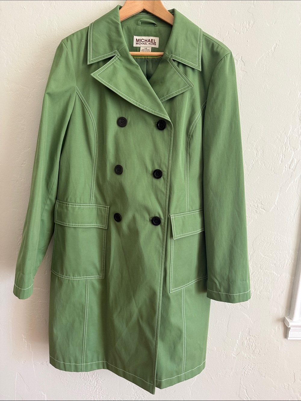 MICHAEL Michael Kors Green Double-Breasted Trench Coat